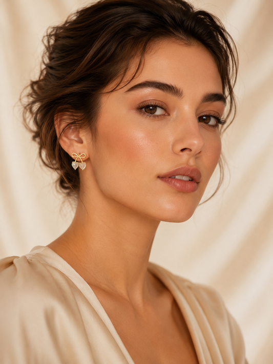 Cherry Ribbon Pearl Studs